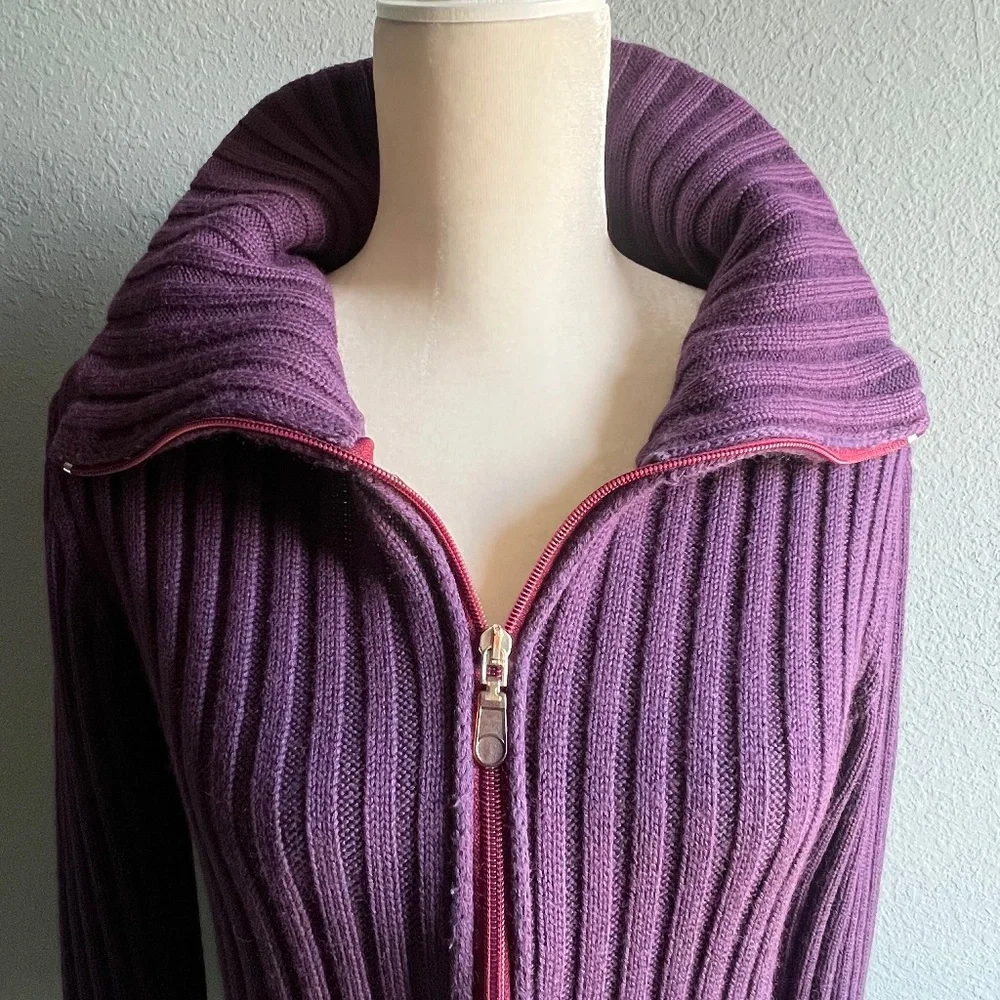 Purple Ribbed Zip Up Cardigan - Picture 1 of 11
